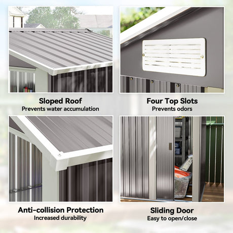 Outsunny Garden Metal Tool Storage Shed with Sliding Door, Sloped Roof and Foundation Kit, 152 x 132 x 188cm, Grey - Dandys Landscape Supplies