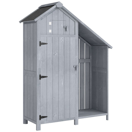 Outsunny Garden Outdoor Storage Shed 3 Shelves Tilt Roof w/ Firewood Rack Log Carrier, 129L x 51.5W x 180H cm - Dandys Landscape Supplies