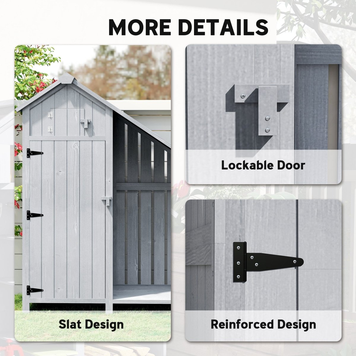 Outsunny Garden Outdoor Storage Shed 3 Shelves Tilt Roof w/ Firewood Rack Log Carrier, 129L x 51.5W x 180H cm - Dandys Landscape Supplies