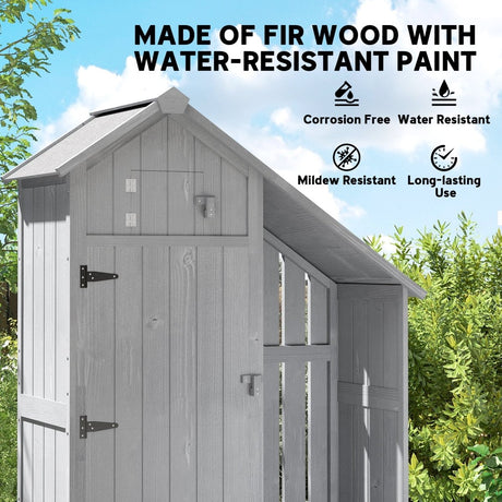 Outsunny Garden Outdoor Storage Shed 3 Shelves Tilt Roof w/ Firewood Rack Log Carrier, 129L x 51.5W x 180H cm - Dandys Landscape Supplies