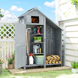 Outsunny Garden Outdoor Storage Shed 3 Shelves Tilt Roof w/ Firewood Rack Log Carrier, 129L x 51.5W x 180H cm - Dandys Landscape Supplies
