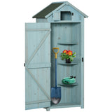 Outsunny Garden Shed Vertical Utility 3 Shelves Shed Wood Outdoor Garden Tool Storage Unit Storage Cabinet, 77 x 54.2 x 179cm - Blue - Dandys Landscape Supplies