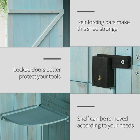 Outsunny Garden Shed Vertical Utility 3 Shelves Shed Wood Outdoor Garden Tool Storage Unit Storage Cabinet, 77 x 54.2 x 179cm - Blue - Dandys Landscape Supplies