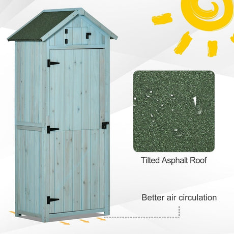Outsunny Garden Shed Vertical Utility 3 Shelves Shed Wood Outdoor Garden Tool Storage Unit Storage Cabinet, 77 x 54.2 x 179cm - Blue - Dandys Landscape Supplies