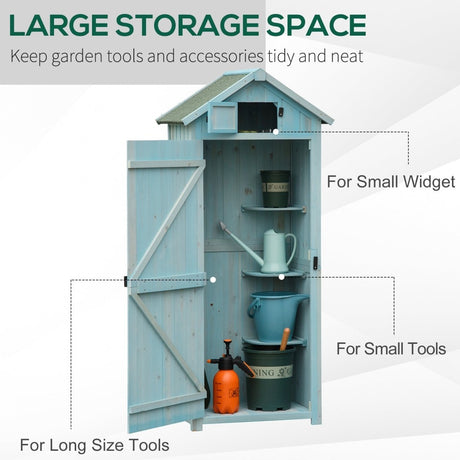 Outsunny Garden Shed Vertical Utility 3 Shelves Shed Wood Outdoor Garden Tool Storage Unit Storage Cabinet, 77 x 54.2 x 179cm - Blue - Dandys Landscape Supplies