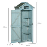 Outsunny Garden Shed Vertical Utility 3 Shelves Shed Wood Outdoor Garden Tool Storage Unit Storage Cabinet, 77 x 54.2 x 179cm - Blue - Dandys Landscape Supplies