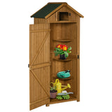 Outsunny Garden Shed Vertical Utility 3 Shelves Shed Wood Outdoor Garden Tool Storage Unit Storage Cabinet, 77 x 54.2 x 179cm - Brown - Dandys Landscape Supplies