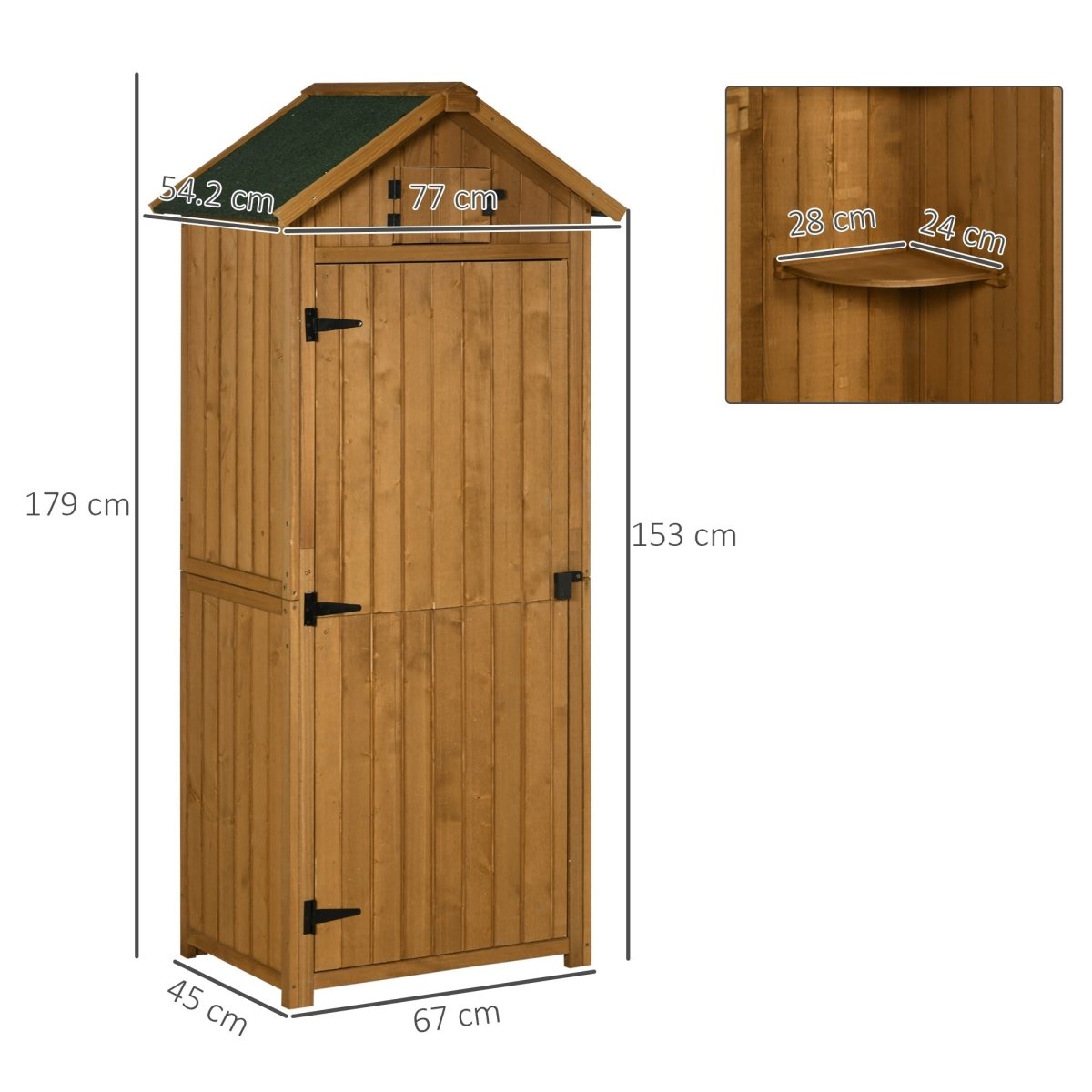 Outsunny Garden Shed Vertical Utility 3 Shelves Shed Wood Outdoor Garden Tool Storage Unit Storage Cabinet, 77 x 54.2 x 179cm - Brown - Dandys Landscape Supplies