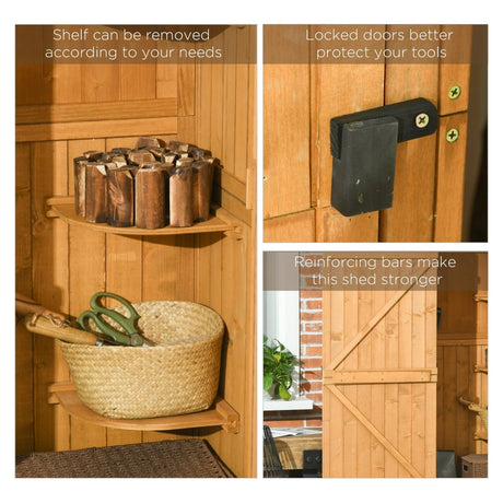 Outsunny Garden Shed Vertical Utility 3 Shelves Shed Wood Outdoor Garden Tool Storage Unit Storage Cabinet, 77 x 54.2 x 179cm - Brown - Dandys Landscape Supplies