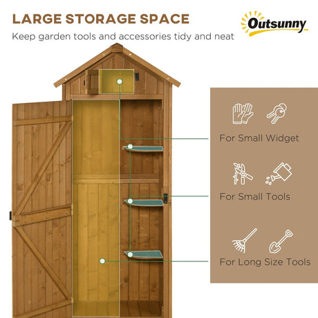 Outsunny Garden Shed Vertical Utility 3 Shelves Shed Wood Outdoor Garden Tool Storage Unit Storage Cabinet, 77 x 54.2 x 179cm - Brown - Dandys Landscape Supplies