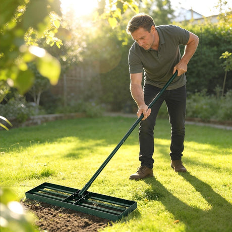 Outsunny Lawn Levelling Rake, 76 x 26 cm Lawn Leveller Lute with 169 cm Handle for Grass Soil Sand Yard Golf Course - Dandys Landscape Supplies