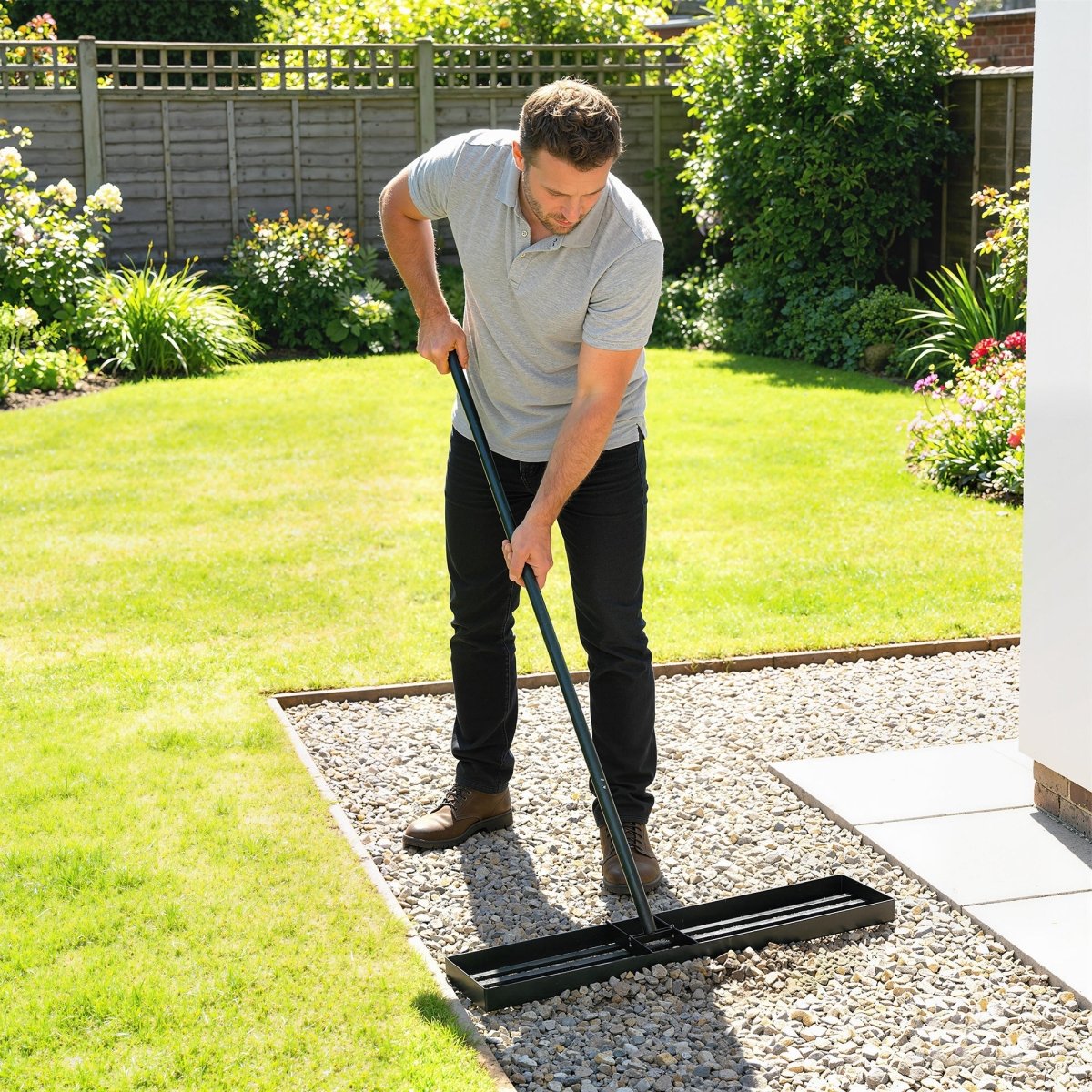 Outsunny Lawn Levelling Rake, 76 x 26 cm Lawn Leveller Lute with 169 cm Handle for Grass Soil Sand Yard Golf Course - Dandys Landscape Supplies