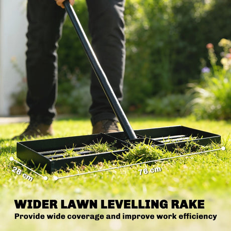 Outsunny Lawn Levelling Rake, 76 x 26 cm Lawn Leveller Lute with 169 cm Handle for Grass Soil Sand Yard Golf Course - Dandys Landscape Supplies