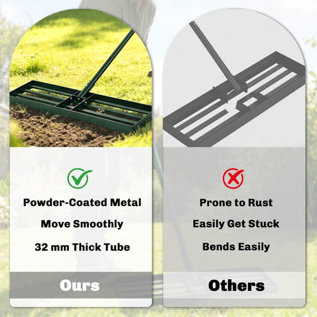 Outsunny Lawn Levelling Rake, 76 x 26 cm Lawn Leveller Lute with 169 cm Handle for Grass Soil Sand Yard Golf Course - Dandys Landscape Supplies