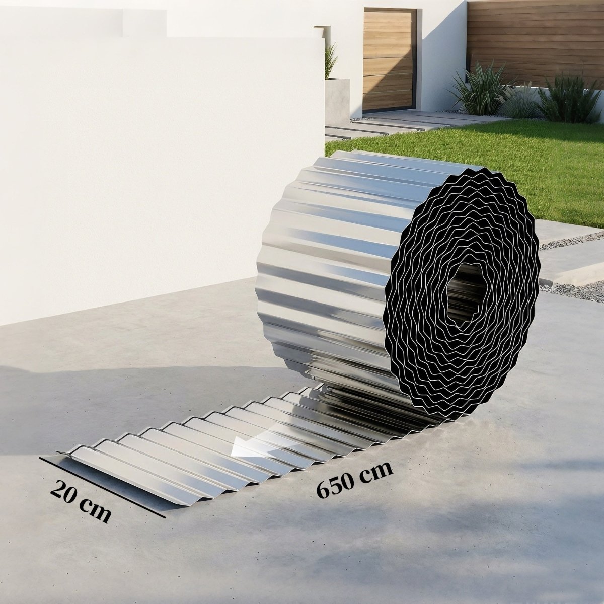 Outsunny Metal Garden Edging Border, 8 in x 21.3 ft Corrugated Heavy Duty Galvanised Steel Lawn Edging, Silver Tone - Dandys Landscape Supplies