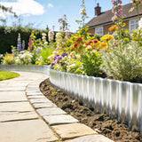 Outsunny Metal Garden Edging Border, 8 in x 21.3 ft Corrugated Heavy Duty Galvanised Steel Lawn Edging, Silver Tone - Dandys Landscape Supplies