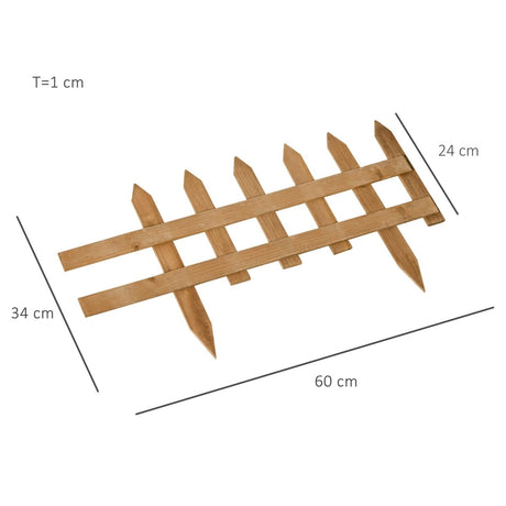 Outsunny Pack of 24 Wooden Border Fences, Garden Fixed Picket Fence for Lawn Edging, Flowerbed, 60L x 1D x 34H cm, Brown - Dandys Landscape Supplies