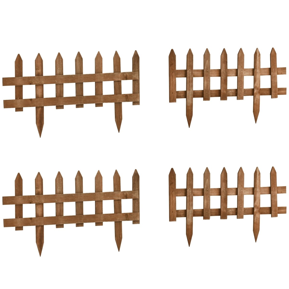 Outsunny Pack of 24 Wooden Border Fences, Garden Fixed Picket Fence for Lawn Edging, Flowerbed, 60L x 1D x 34H cm, Brown - Dandys Landscape Supplies