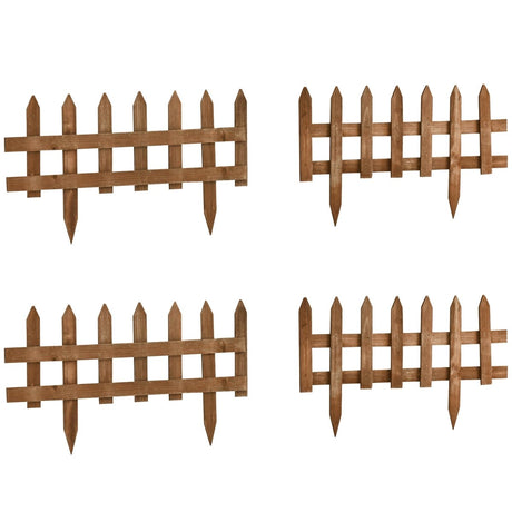 Outsunny Pack of 24 Wooden Border Fences, Garden Fixed Picket Fence for Lawn Edging, Flowerbed, 60L x 1D x 34H cm, Brown - Dandys Landscape Supplies