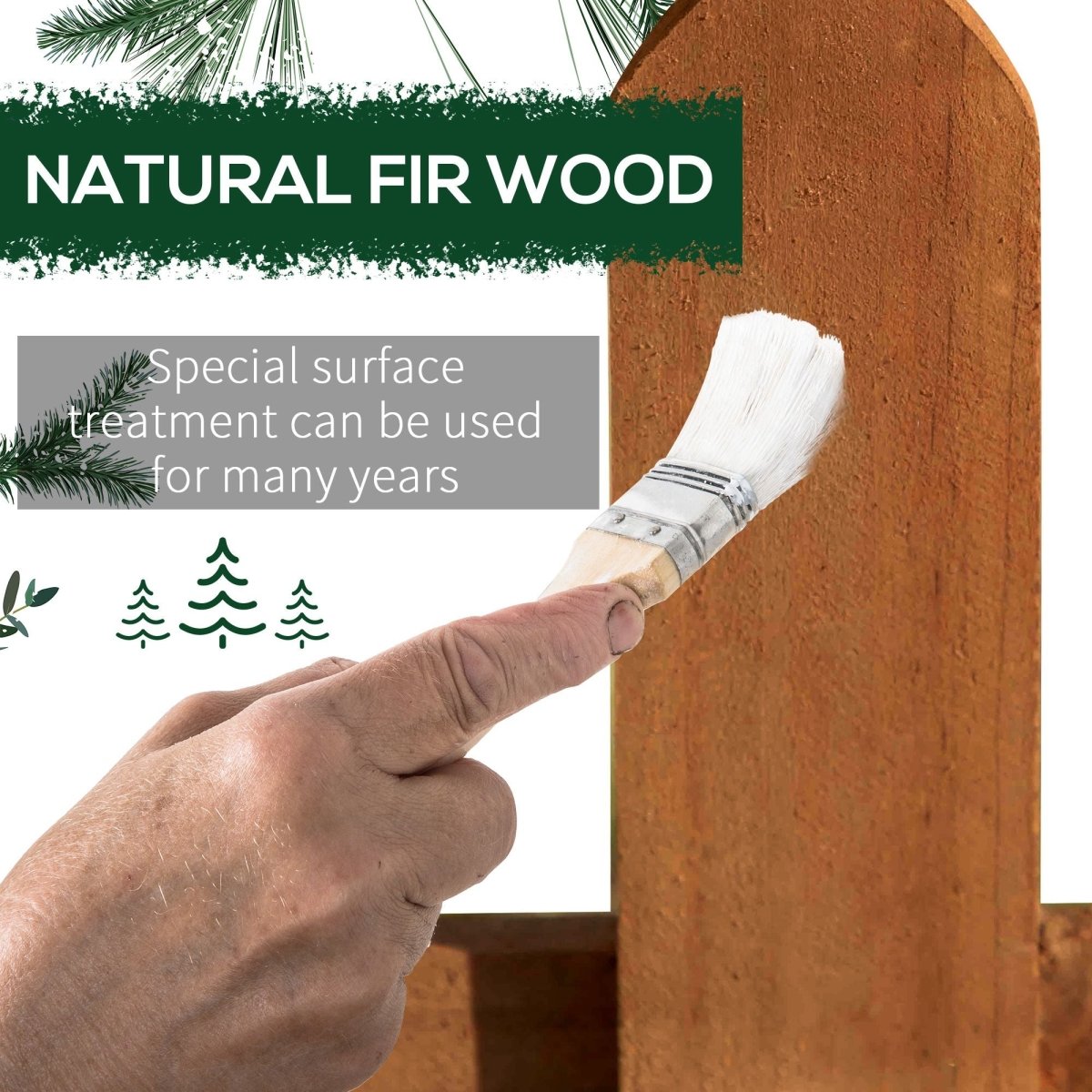 Outsunny Pack of 24 Wooden Border Fences, Garden Fixed Picket Fence for Lawn Edging, Flowerbed, 60L x 1D x 34H cm, Brown - Dandys Landscape Supplies