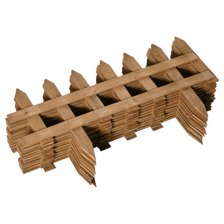 Outsunny Pack of 24 Wooden Border Fences, Garden Fixed Picket Fence for Lawn Edging, Flowerbed, 60L x 1D x 34H cm, Brown - Dandys Landscape Supplies