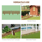 Outsunny Pack of 24 Wooden Border Fences, Garden Fixed Picket Fence for Lawn Edging, Flowerbed, 60L x 1D x 34H cm, Brown - Dandys Landscape Supplies