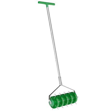 Outsunny Rolling Lawn Aerator, Manual Grass Spike Roller, Heavy Duty Garden Aerator with 3 Piece Detachable Handle and T-bar Grip, Outdoor Garden Lawn Tool, Dark Green - Dandys Landscape Supplies