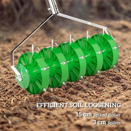 Outsunny Rolling Lawn Aerator, Manual Grass Spike Roller, Heavy Duty Garden Aerator with 3 Piece Detachable Handle and T-bar Grip, Outdoor Garden Lawn Tool, Dark Green - Dandys Landscape Supplies