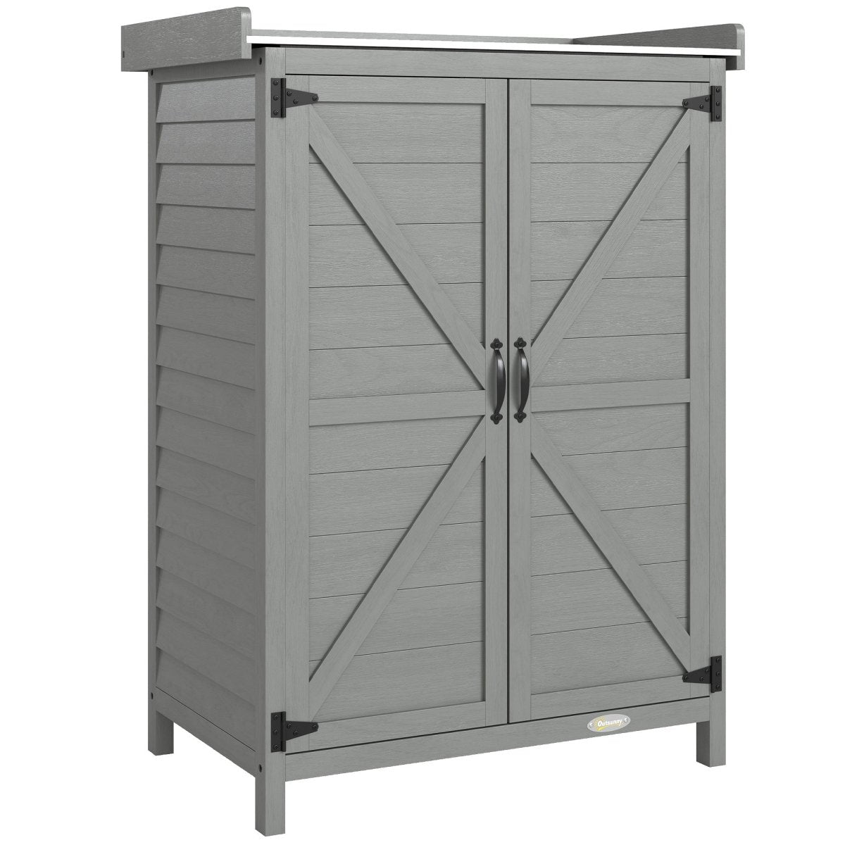 Outsunny Wooden Garden Shed, Garden Tool Storage Shed with Shelf and Side Hooks, 71.5 x 39 x 95 cm, Grey - Dandys Landscape Supplies