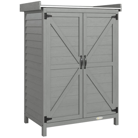 Outsunny Wooden Garden Shed, Garden Tool Storage Shed with Shelf and Side Hooks, 71.5 x 39 x 95 cm, Grey - Dandys Landscape Supplies