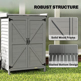 Outsunny Wooden Garden Shed, Garden Tool Storage Shed with Shelf and Side Hooks, 71.5 x 39 x 95 cm, Grey - Dandys Landscape Supplies