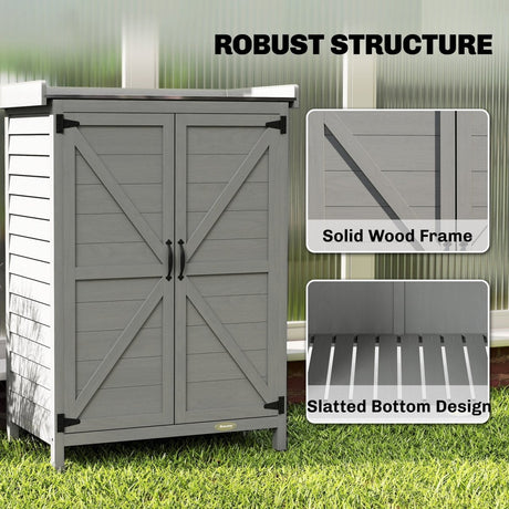 Outsunny Wooden Garden Shed, Garden Tool Storage Shed with Shelf and Side Hooks, 71.5 x 39 x 95 cm, Grey - Dandys Landscape Supplies