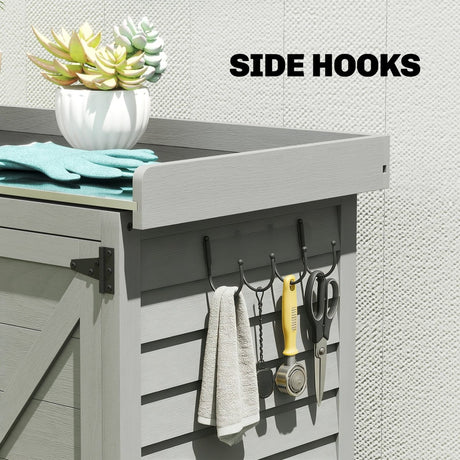 Outsunny Wooden Garden Shed, Garden Tool Storage Shed with Shelf and Side Hooks, 71.5 x 39 x 95 cm, Grey - Dandys Landscape Supplies