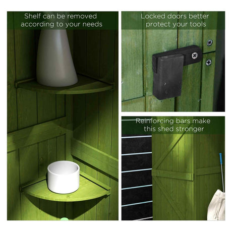 Outsunny Wooden Garden Shed, Utility Outdoor Small Shed with Lockable Double Doors, Shelves and Roof Hatch, Dark Green - Dandys Landscape Supplies