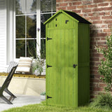 Outsunny Wooden Garden Shed, Utility Outdoor Small Shed with Lockable Double Doors, Shelves and Roof Hatch, Dark Green - Dandys Landscape Supplies
