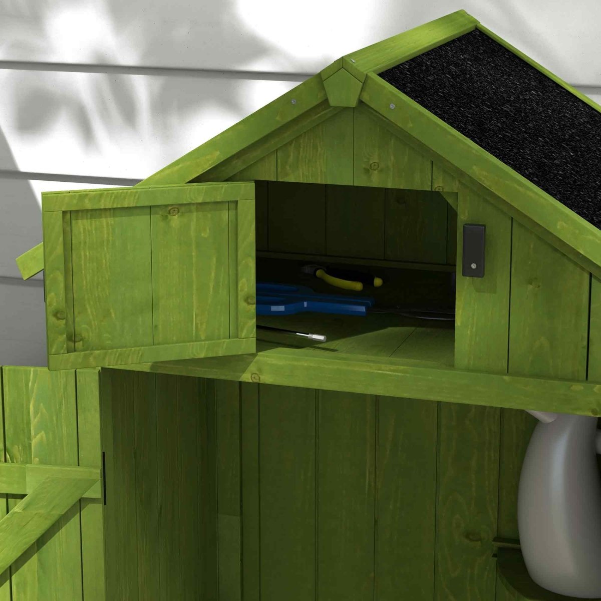 Outsunny Wooden Garden Shed, Utility Outdoor Small Shed with Lockable Double Doors, Shelves and Roof Hatch, Dark Green - Dandys Landscape Supplies
