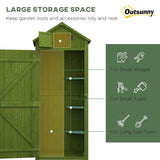 Outsunny Wooden Garden Shed, Utility Outdoor Small Shed with Lockable Double Doors, Shelves and Roof Hatch, Dark Green - Dandys Landscape Supplies
