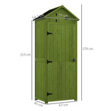 Outsunny Wooden Garden Shed, Utility Outdoor Small Shed with Lockable Double Doors, Shelves and Roof Hatch, Dark Green - Dandys Landscape Supplies