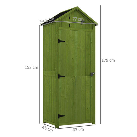 Outsunny Wooden Garden Shed, Utility Outdoor Small Shed with Lockable Double Doors, Shelves and Roof Hatch, Dark Green - Dandys Landscape Supplies