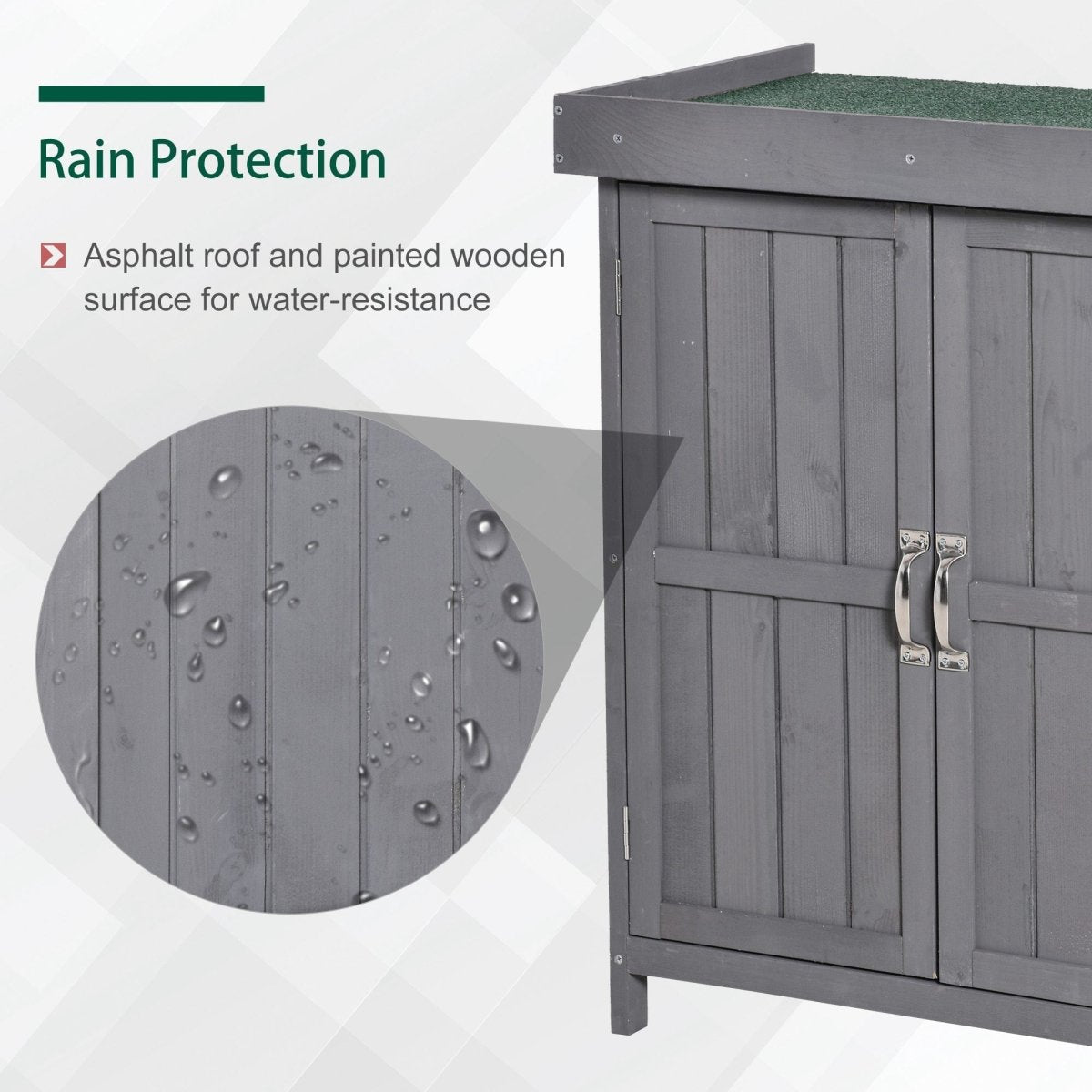 Outsunny Wooden Garden Storage Shed with Hinged Roof and Shelves, Outdoor Storage Cabinet Chest, Double Doors, 74 x 43 x 88cm, Grey - Dandys Landscape Supplies