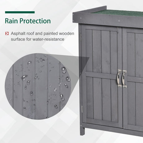 Outsunny Wooden Garden Storage Shed with Hinged Roof and Shelves, Outdoor Storage Cabinet Chest, Double Doors, 74 x 43 x 88cm, Grey - Dandys Landscape Supplies