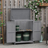 Outsunny Wooden Garden Storage Shed with Hinged Roof and Shelves, Outdoor Storage Cabinet Chest, Double Doors, 74 x 43 x 88cm, Grey - Dandys Landscape Supplies