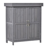 Outsunny Wooden Garden Storage Shed with Hinged Roof and Shelves, Outdoor Storage Cabinet Chest, Double Doors, 74 x 43 x 88cm, Grey - Dandys Landscape Supplies