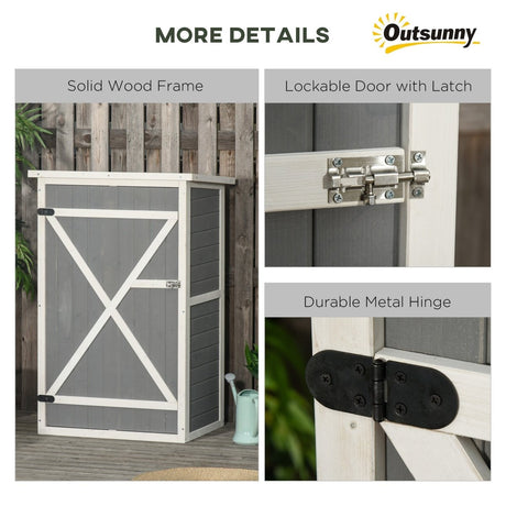 Outsunny Wooden Small Shed, Garden Storage Shed with Shelves and Bolt Latch, 75L x 56W x115H cm, Grey - Dandys Landscape Supplies