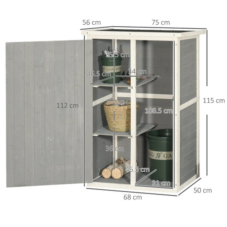 Outsunny Wooden Small Shed, Garden Storage Shed with Shelves and Bolt Latch, 75L x 56W x115H cm, Grey - Dandys Landscape Supplies