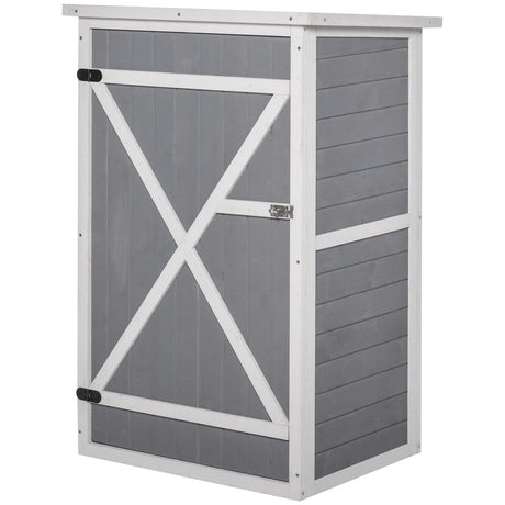 Outsunny Wooden Small Shed, Garden Storage Shed with Shelves and Bolt Latch, 75L x 56W x115H cm, Grey - Dandys Landscape Supplies