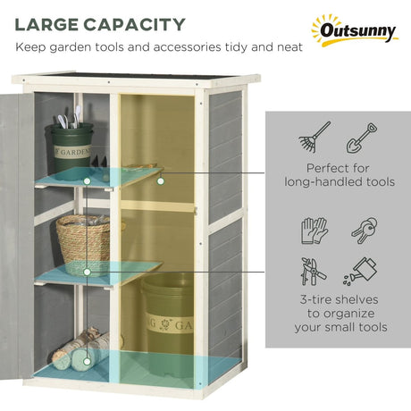 Outsunny Wooden Small Shed, Garden Storage Shed with Shelves and Bolt Latch, 75L x 56W x115H cm, Grey - Dandys Landscape Supplies