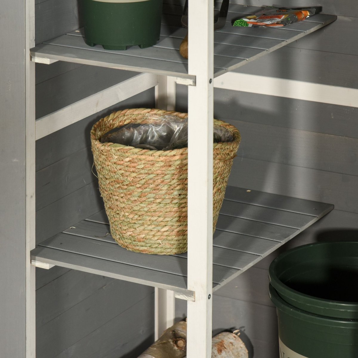 Outsunny Wooden Small Shed, Garden Storage Shed with Shelves and Bolt Latch, 75L x 56W x115H cm, Grey - Dandys Landscape Supplies