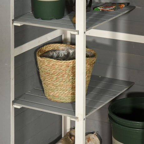Outsunny Wooden Small Shed, Garden Storage Shed with Shelves and Bolt Latch, 75L x 56W x115H cm, Grey - Dandys Landscape Supplies