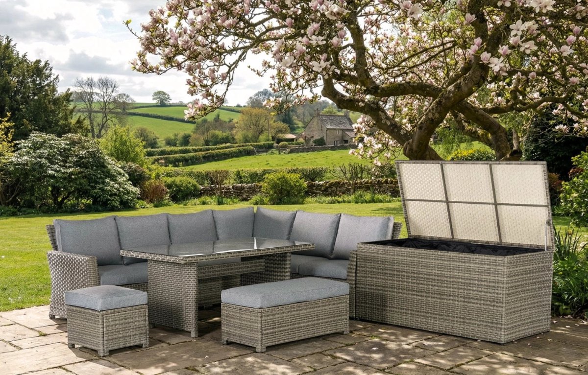 Palma Grey Rattan Garden Lounge Set and Cushion Box Bundle - Dandys Landscape Supplies